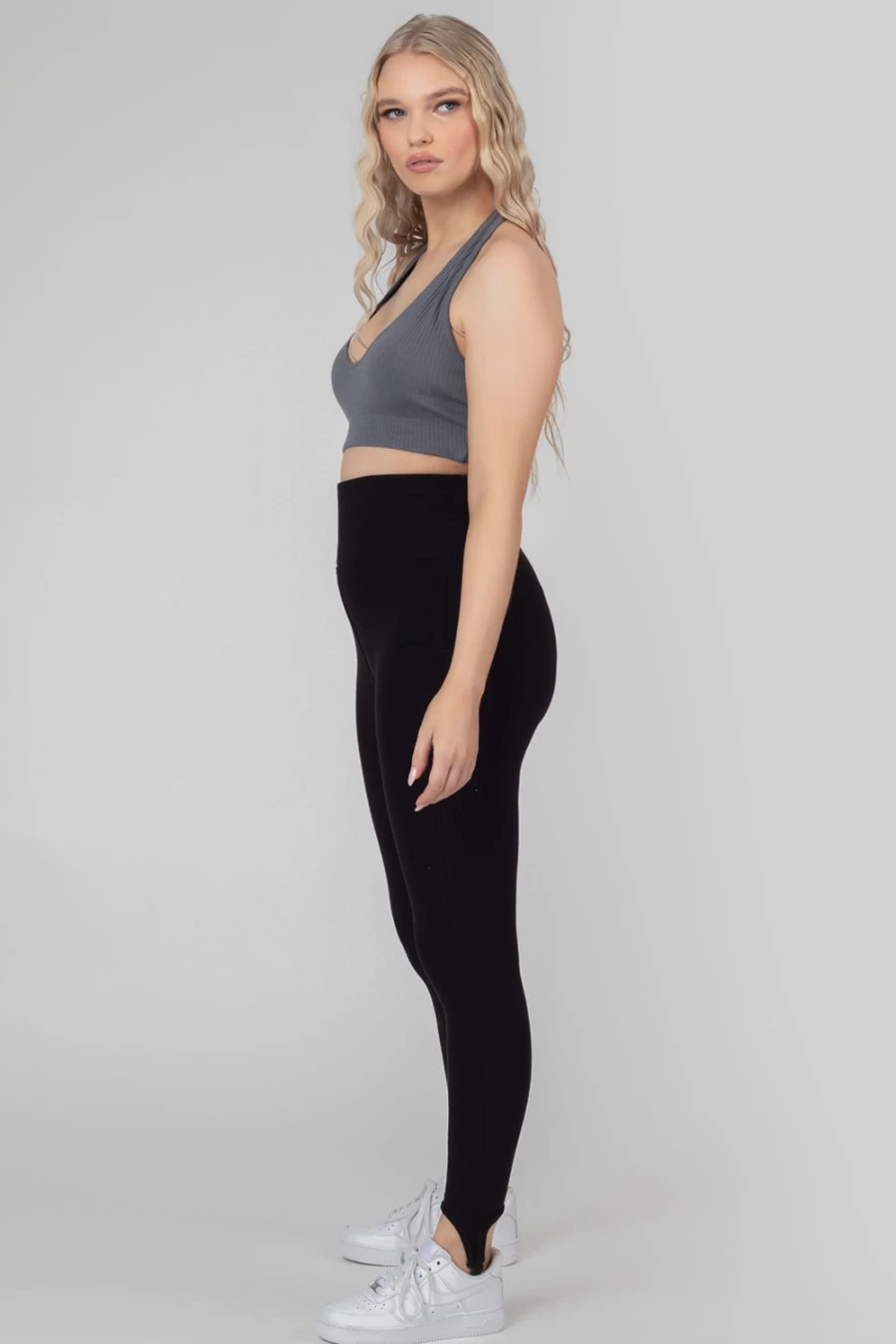 "Public Desire Women's Black Ribbed Stirrup Leggings"