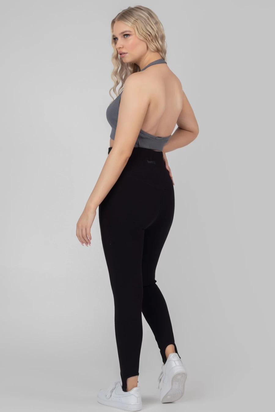 "Public Desire Women's Black Ribbed Stirrup Leggings"