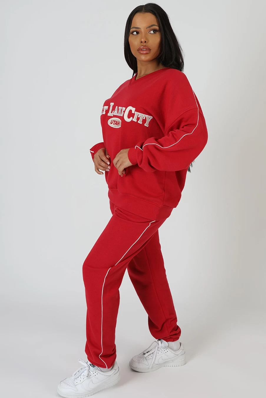 "Public Desire Women's Red 90's Piping Detail Jogger Pants"