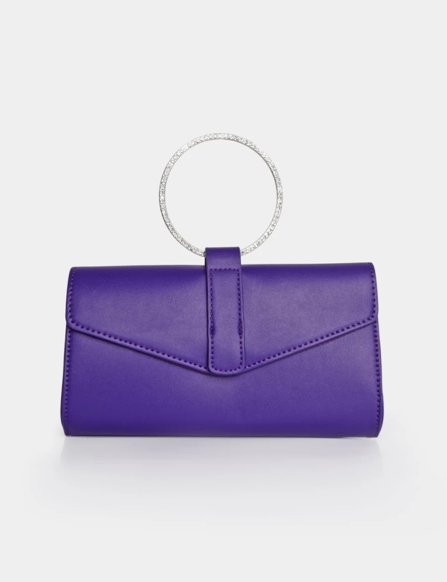 Public Desire Purple Pammy Pu Diamante Handle Envelope Clutch for Women