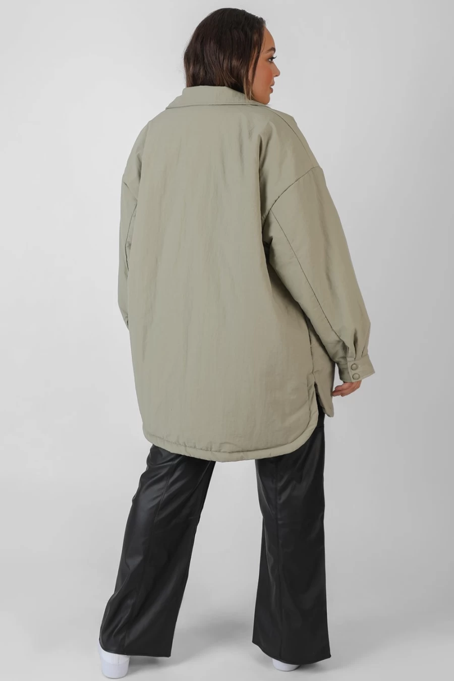 "Public Desire Women's Khaki Oversized Curve Padded Shacket - Elm Style"