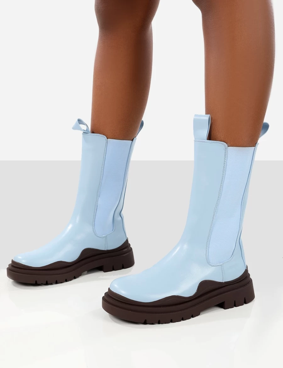 Public Desire Women's Blue Cherry Chunky Sole Chelsea Ankle Boots