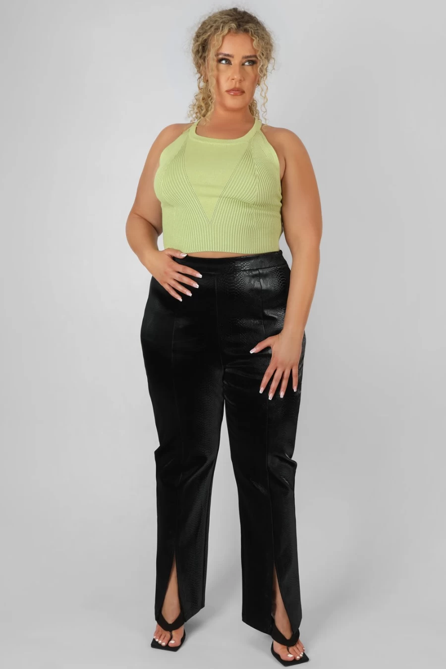 "Public Desire Women's Lime Curve High Neck Knitted Racer Crop Top"