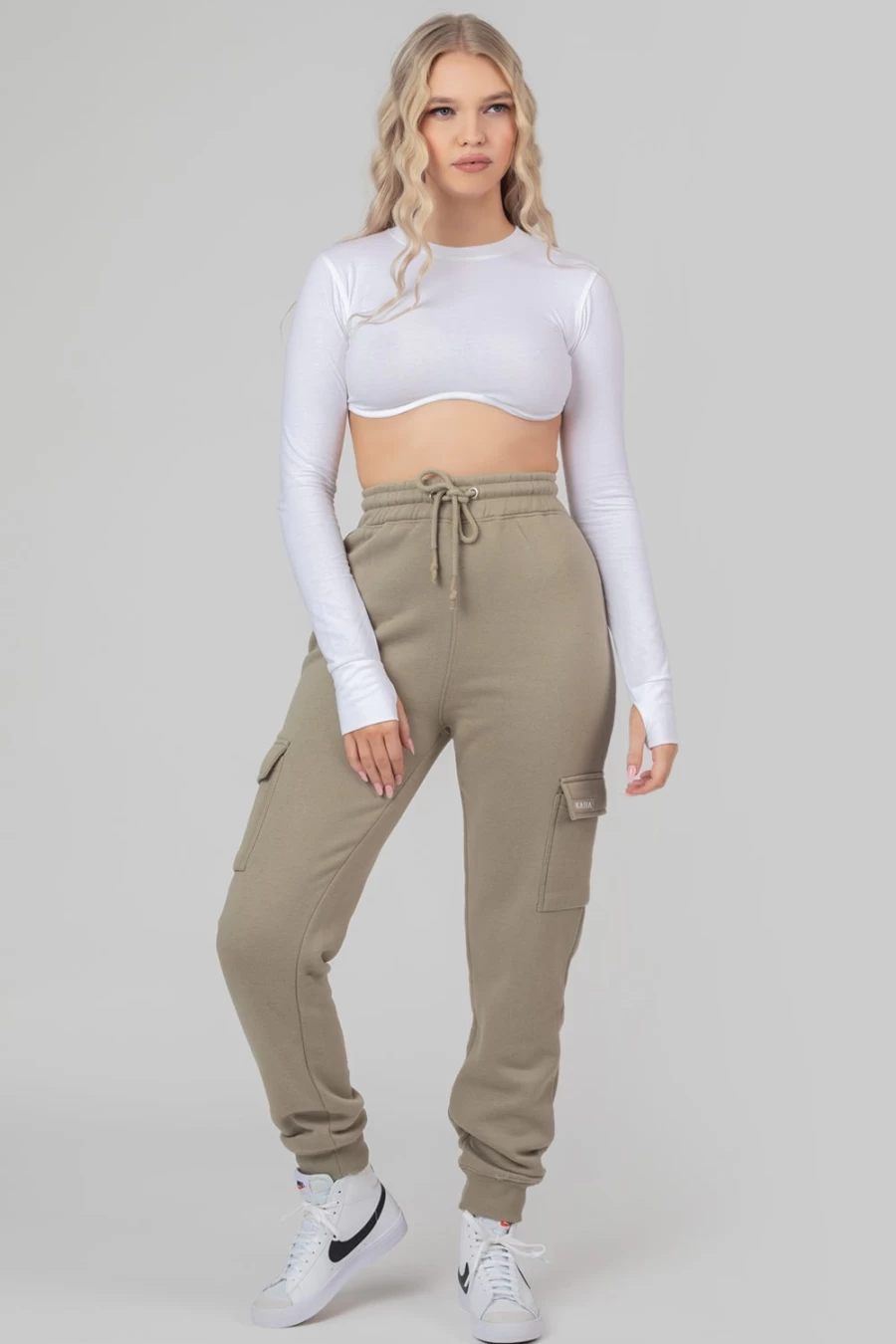 Women's Khaki Cargo Joggers by Public Desire - Stylish Elastic Waist Utility Pants