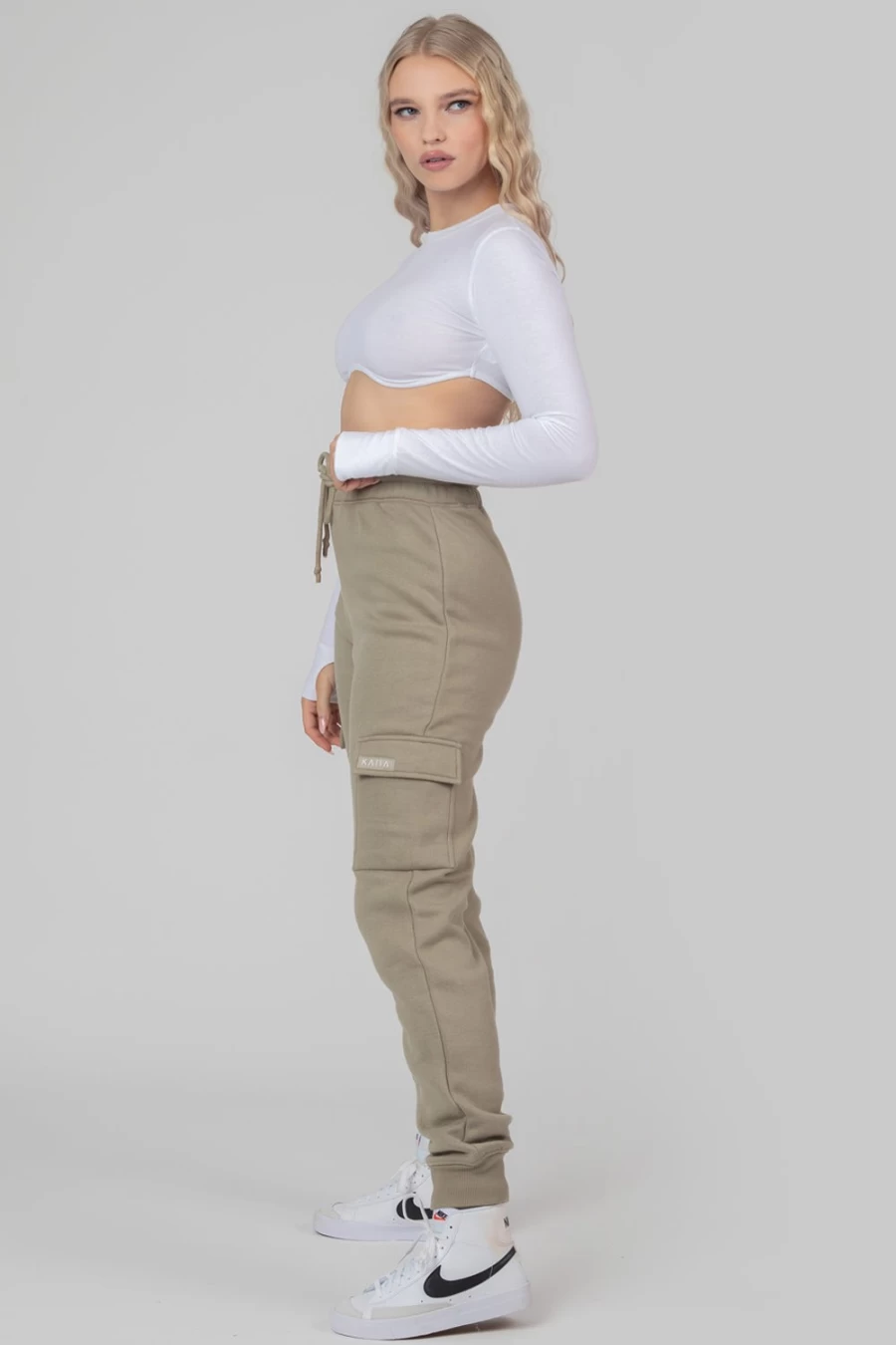 Women's Khaki Cargo Joggers by Public Desire - Stylish Elastic Waist Utility Pants