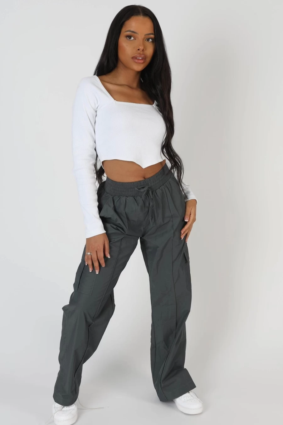 Public Desire Women's White Long Sleeve Hankey Crop Top