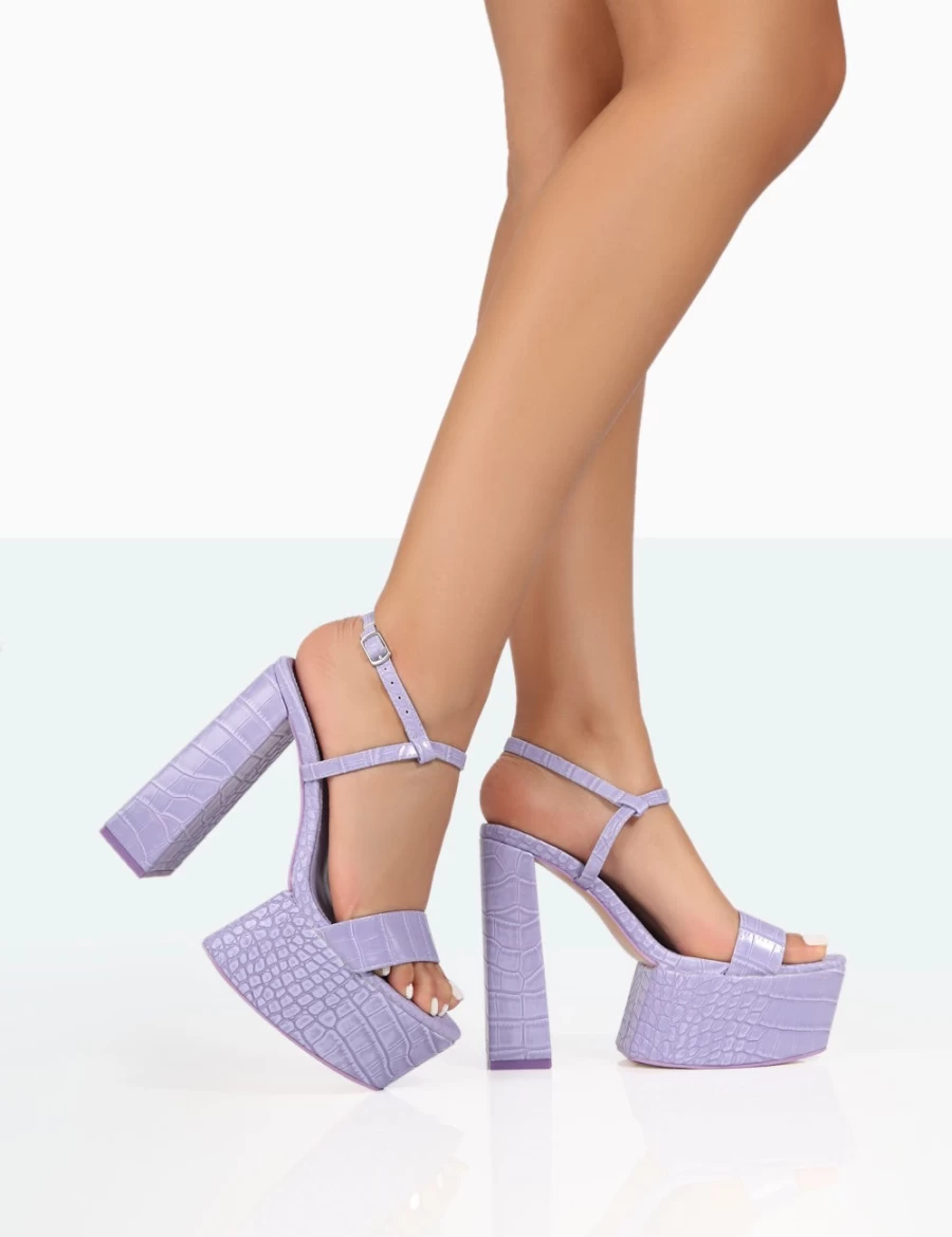 Public Desire Women's Purple Jesse Croc Platform Block High Heels
