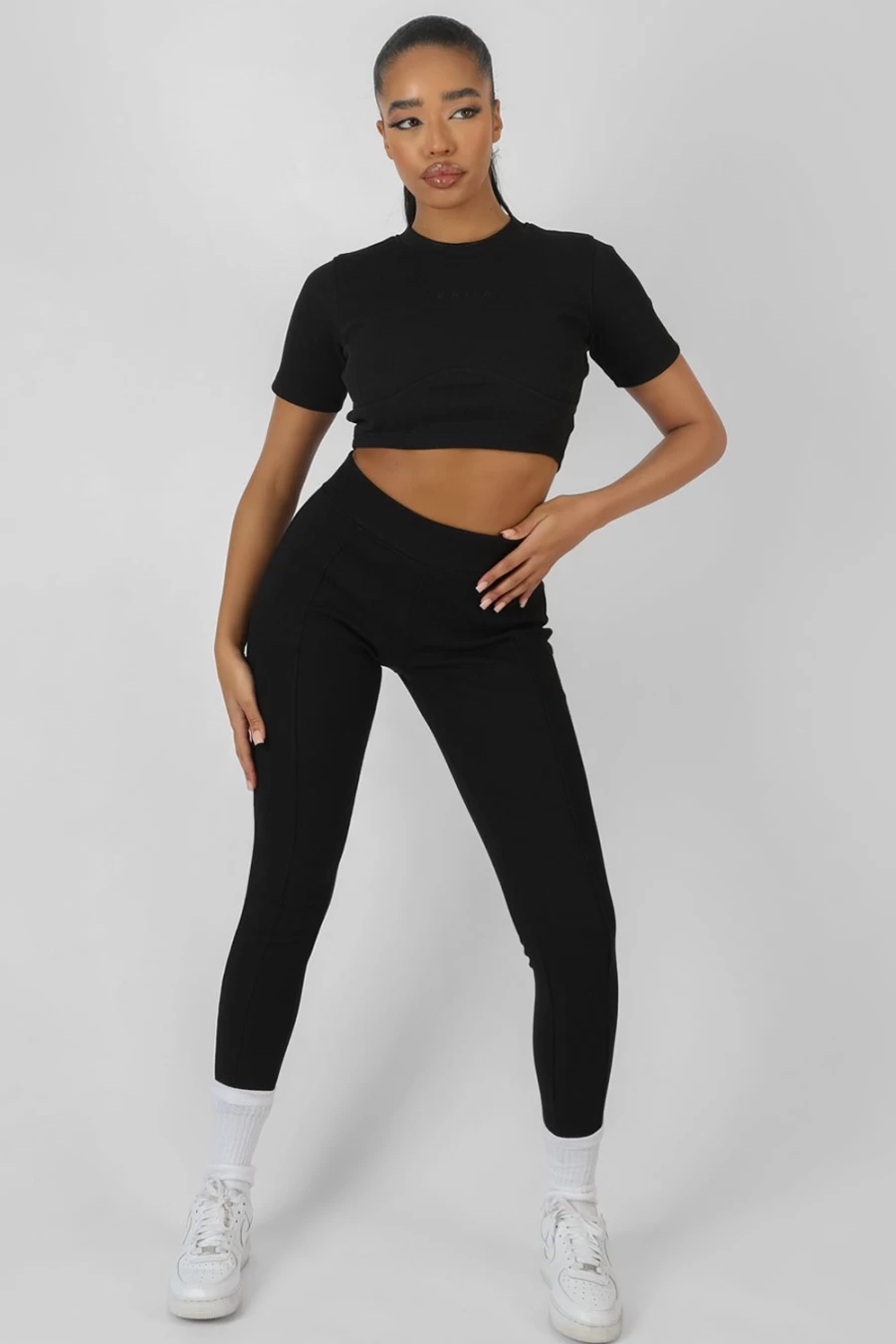Public Desire Women's Black Athleisure Seamless Ribbed Leggings