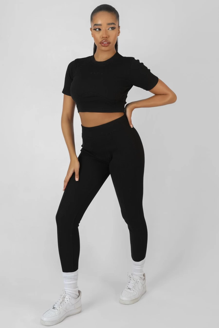 Public Desire Women's Black Athleisure Seamless Ribbed Leggings