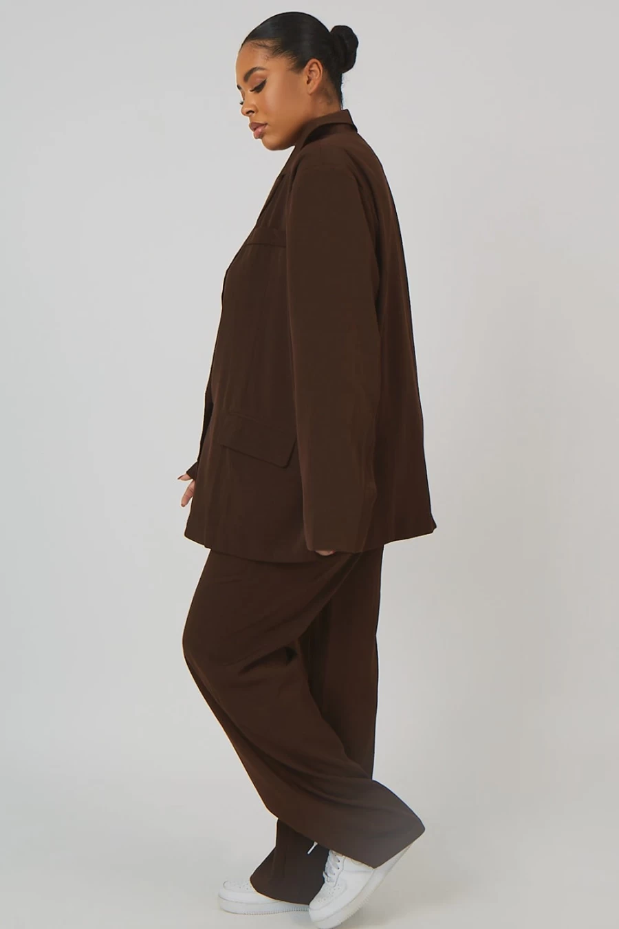 "Public Desire Women's Curve Dad Trousers in Chocolate - High Waisted Comfort Fit"