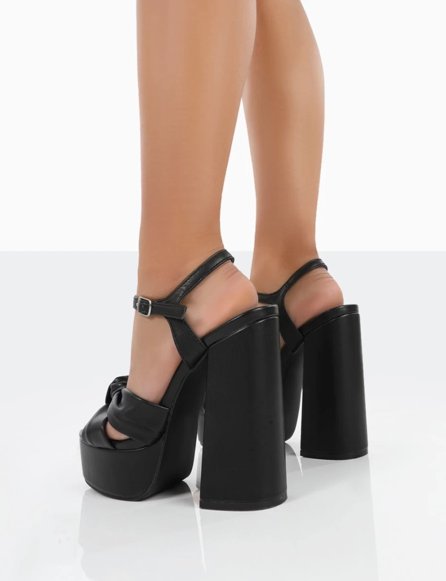 Public Desire Women's Black Kiss PU Platform High Heel Sandals