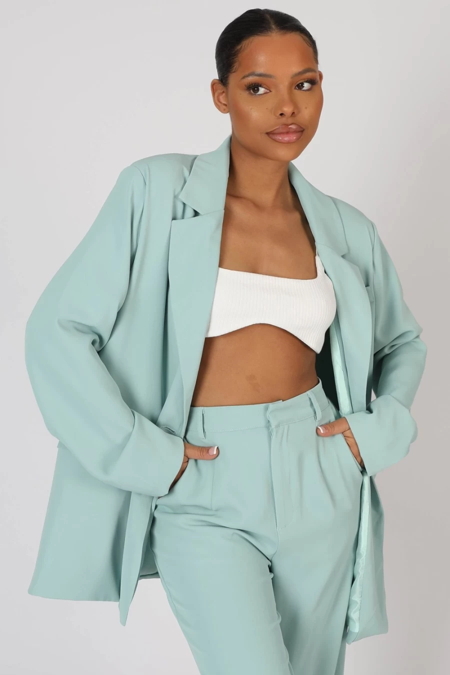 "Public Desire Women's Peppermint Oversized Dad Blazer Coat"