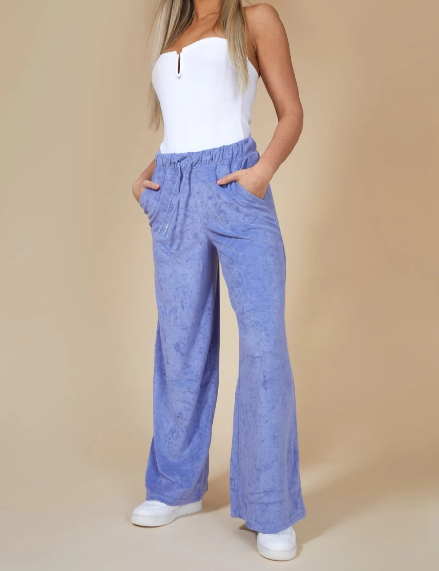 "Public Desire Women's Purple Towelling Wide Leg Joggers - Comfortable Lounge Pants"