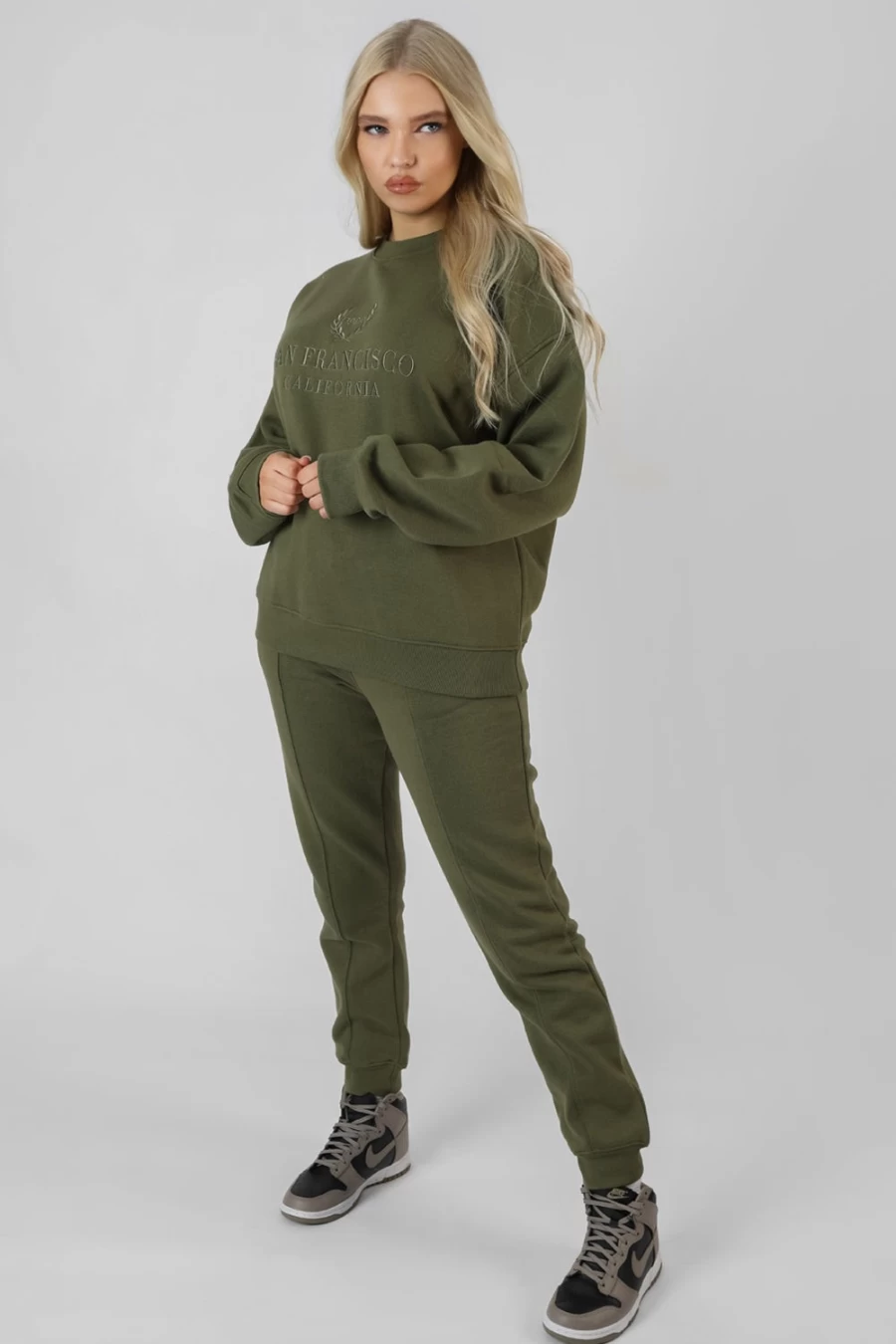 Public Desire Women's Khaki Seam Front 90S Joggers - High Waisted Casual Tapered Pants