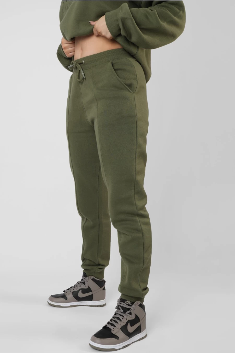 Public Desire Women's Khaki Seam Front 90S Joggers - High Waisted Casual Tapered Pants