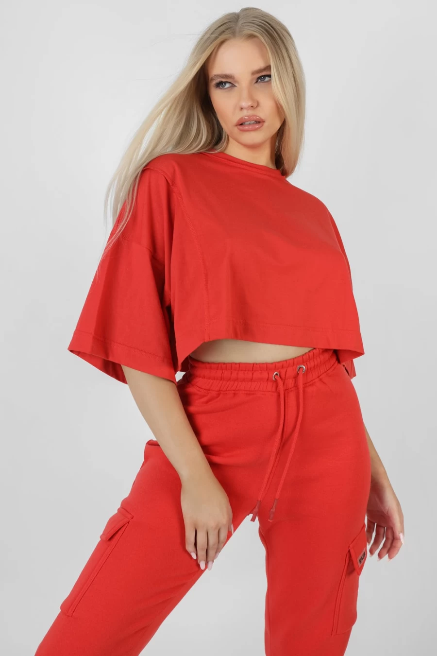 "Public Desire Women's Red Exposed Seam Oversized Cropped T-Shirt"