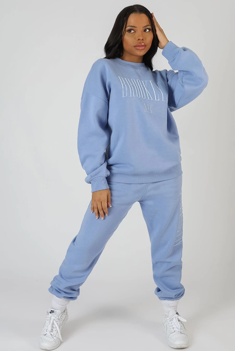 Public Desire Women's Bluebell Brooklyn Embroidered 90's Joggers - Vintage Style Sweatpants