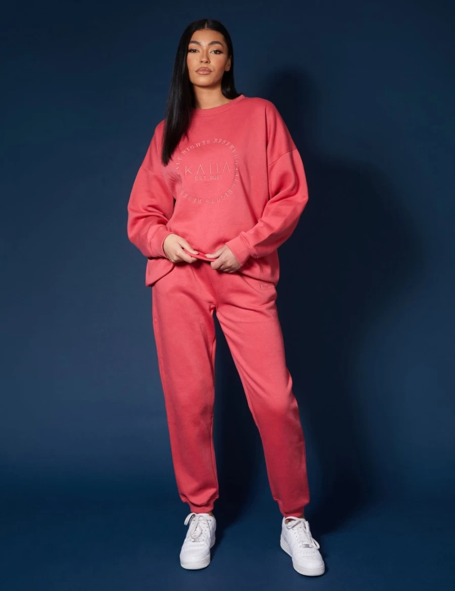 Public Desire Women's Coral Tonal Embroidery Joggers - Floral Design Lounge Pants