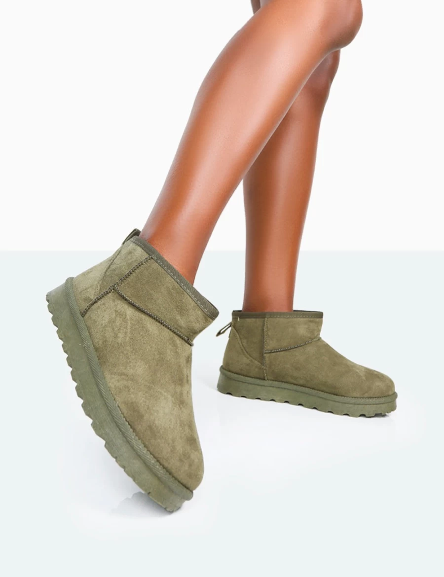 Public Desire Women's Khaki Flurry Faux Suede Ultra Mini Ankle Boots