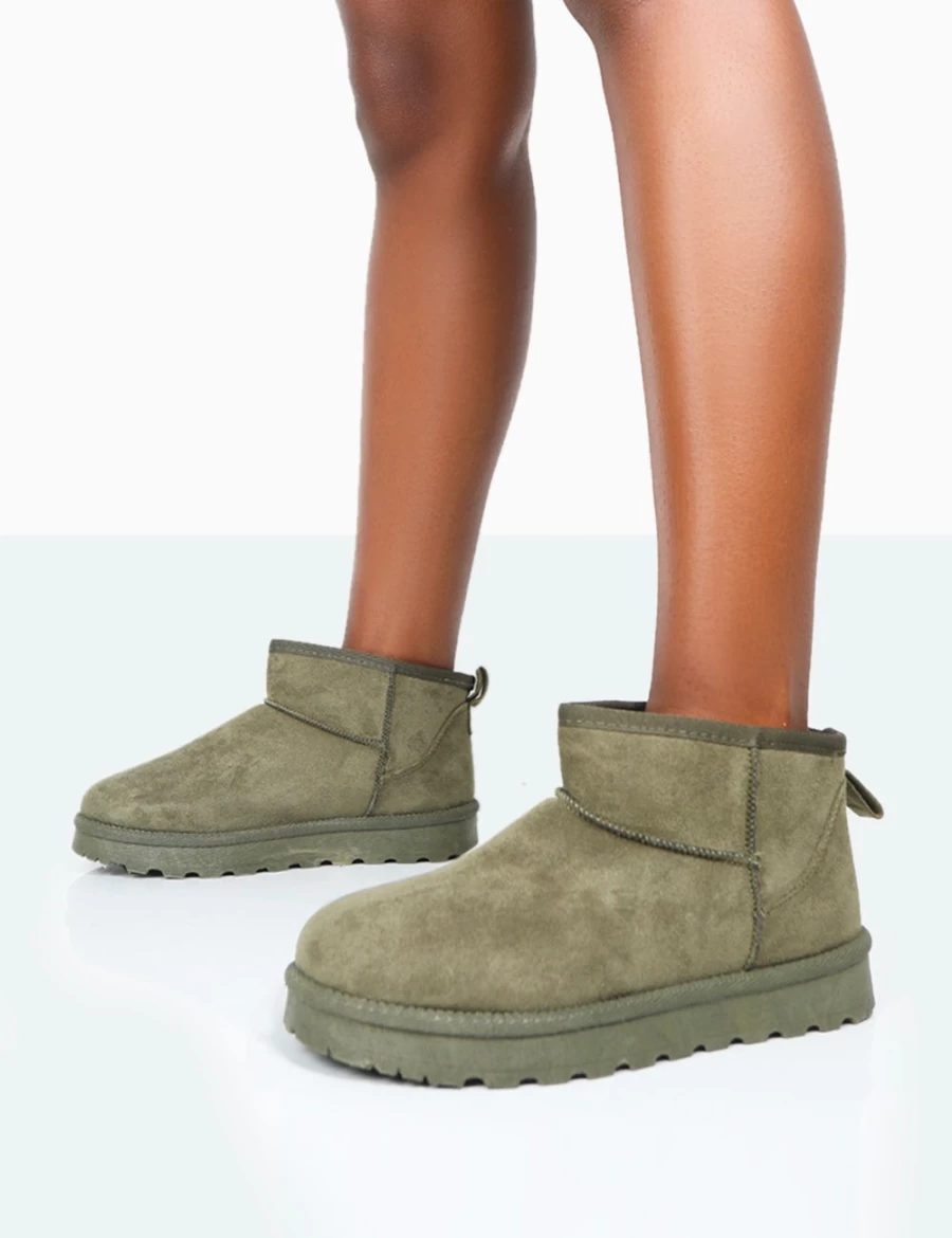 Public Desire Women's Khaki Flurry Faux Suede Ultra Mini Ankle Boots