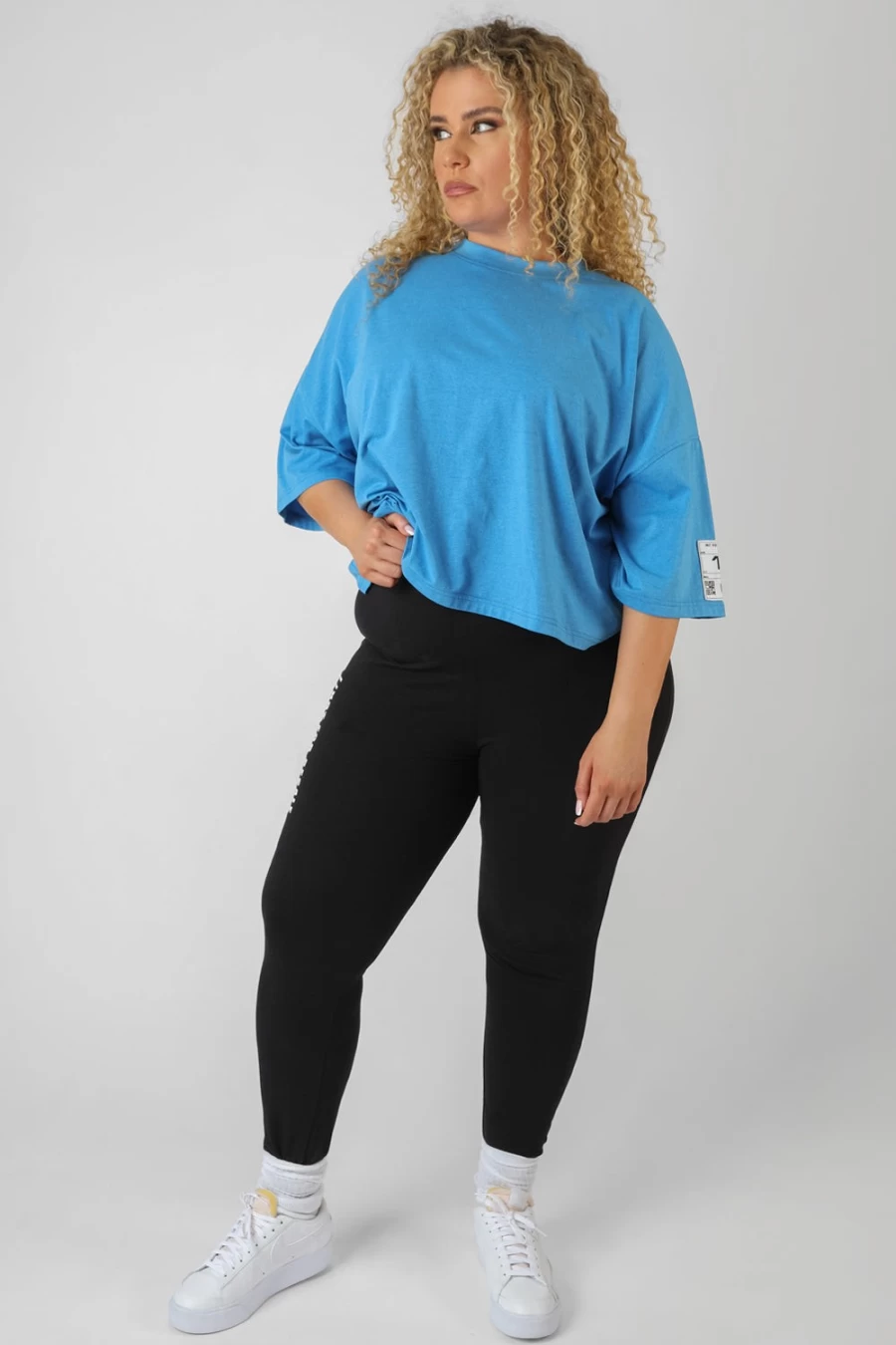 "Public Desire Women's Blue Oversized Boxy Cropped Patch T-Shirt | Trendy Streetwear Top"
