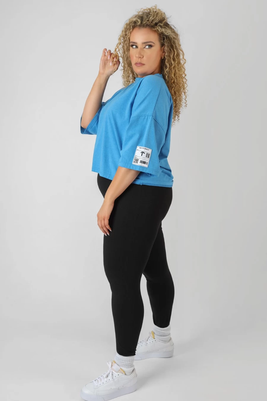 "Public Desire Women's Blue Oversized Boxy Cropped Patch T-Shirt | Trendy Streetwear Top"