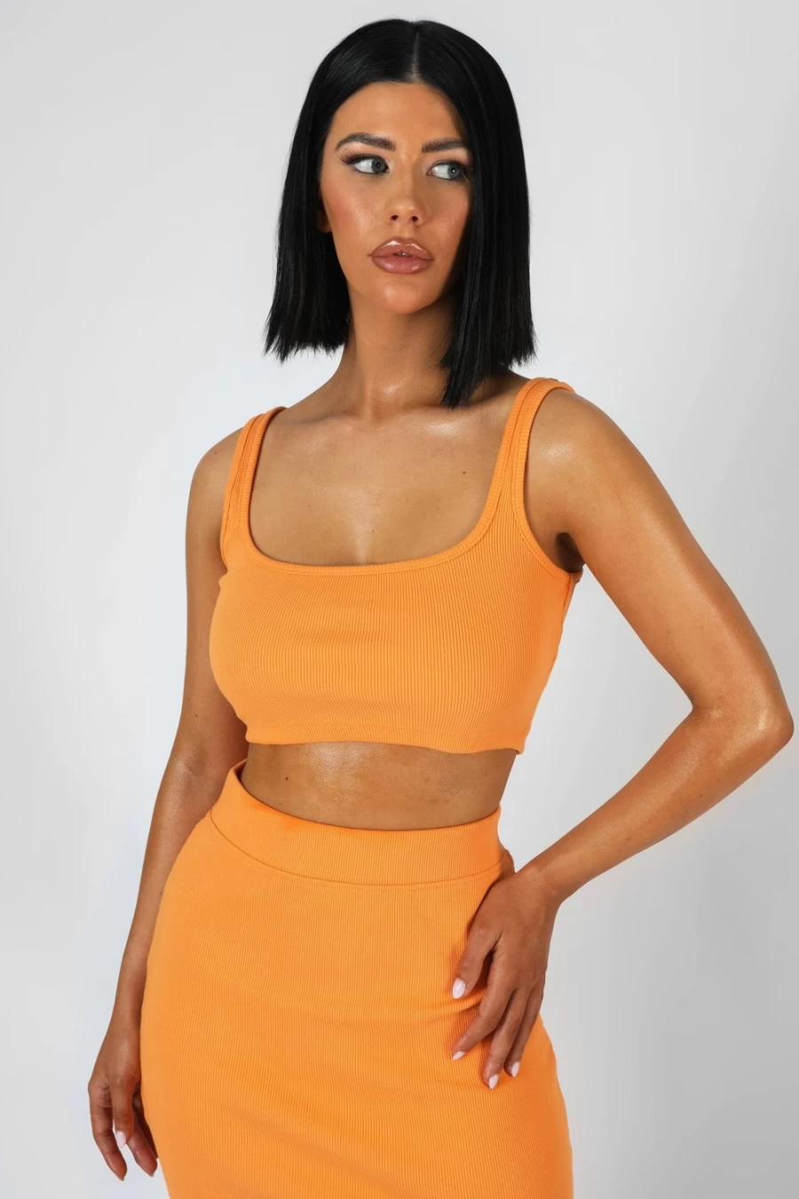 Public Desire Women's Mango Square Neck Ribbed Crop Top - Sexy Short Sleeve Summer T-Shirt