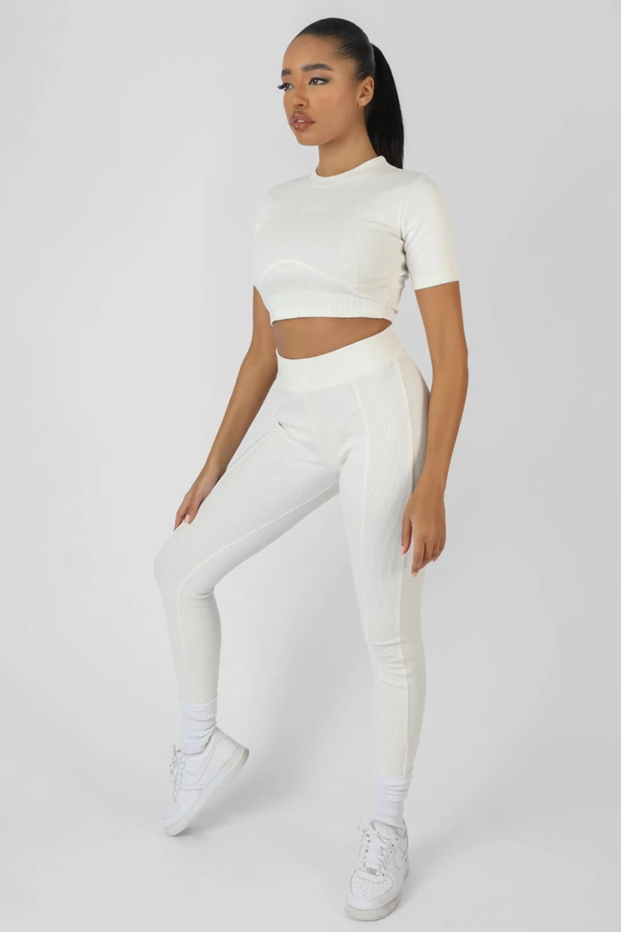 Public Desire Women's White Ribbed Seamless Leggings - Athleisure Yoga Pants