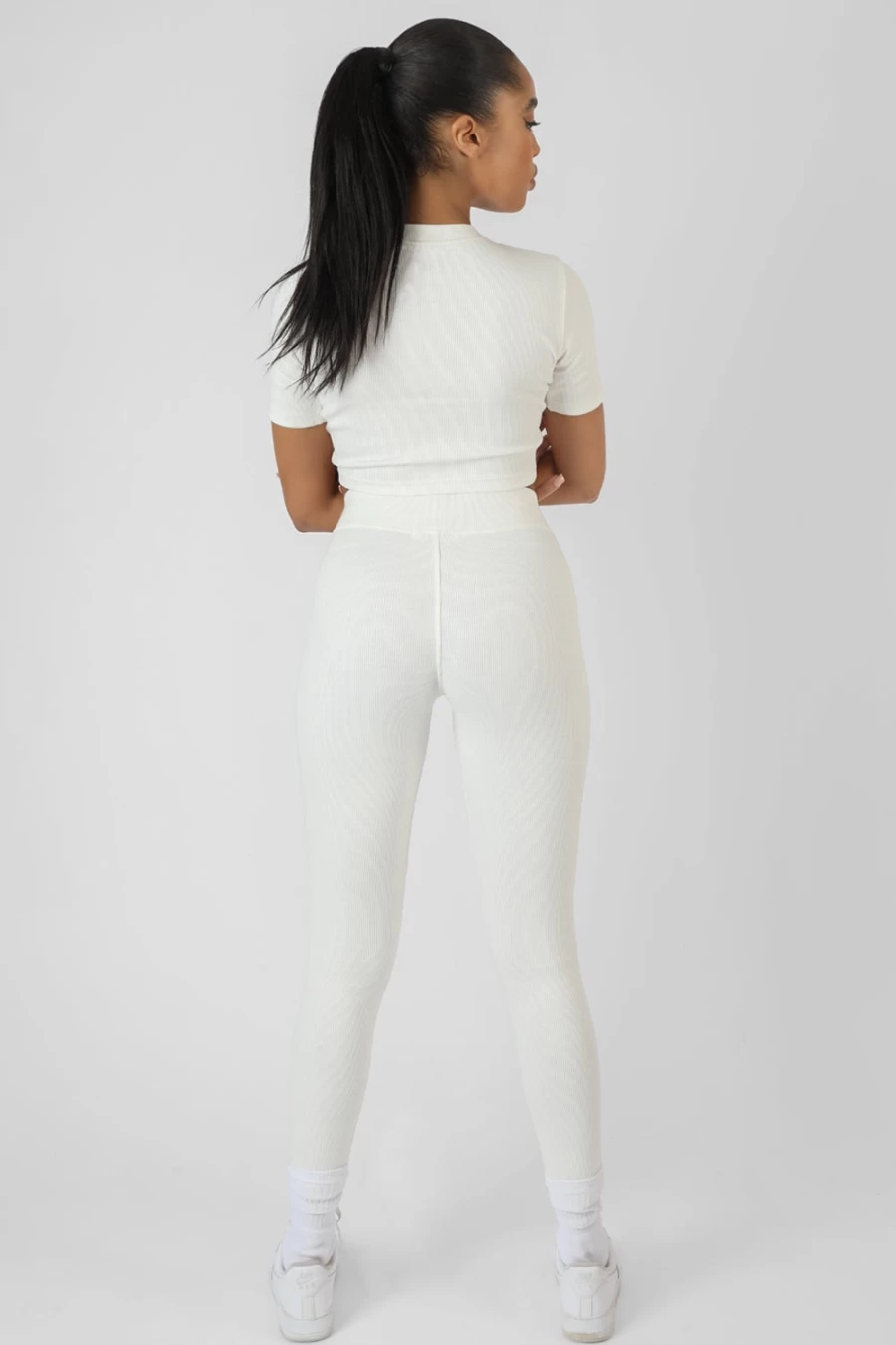 Public Desire Women's White Ribbed Seamless Leggings - Athleisure Yoga Pants