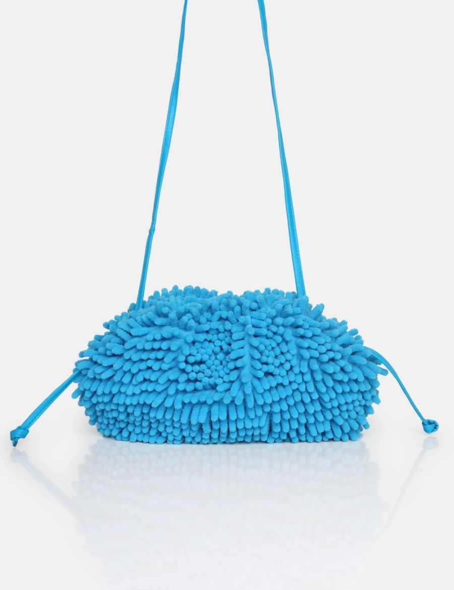 Public Desire Women's Blue Ausha Chenille Clutch Bag - Soft Velvet Evening Handbag
