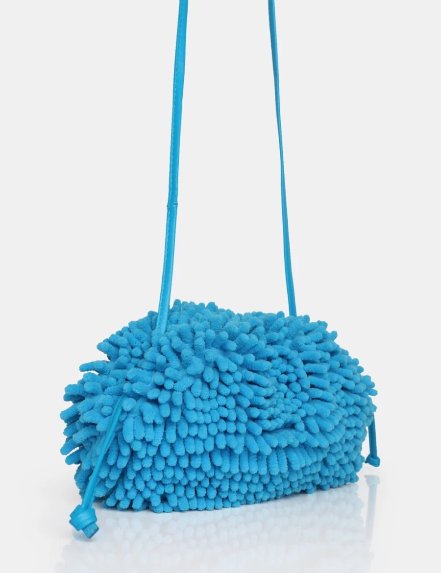 Public Desire Women's Blue Ausha Chenille Clutch Bag - Soft Velvet Evening Handbag