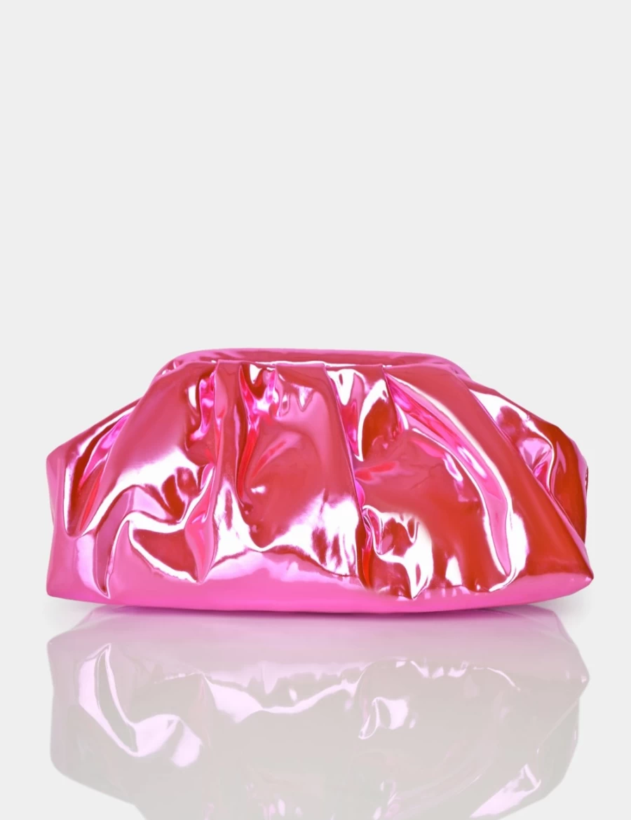 Public Desire Pink Iridescent Metallic Clutch Bag for Women