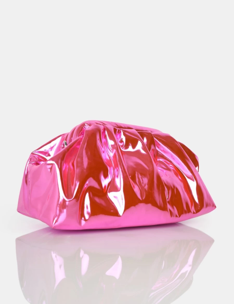 Public Desire Pink Iridescent Metallic Clutch Bag for Women