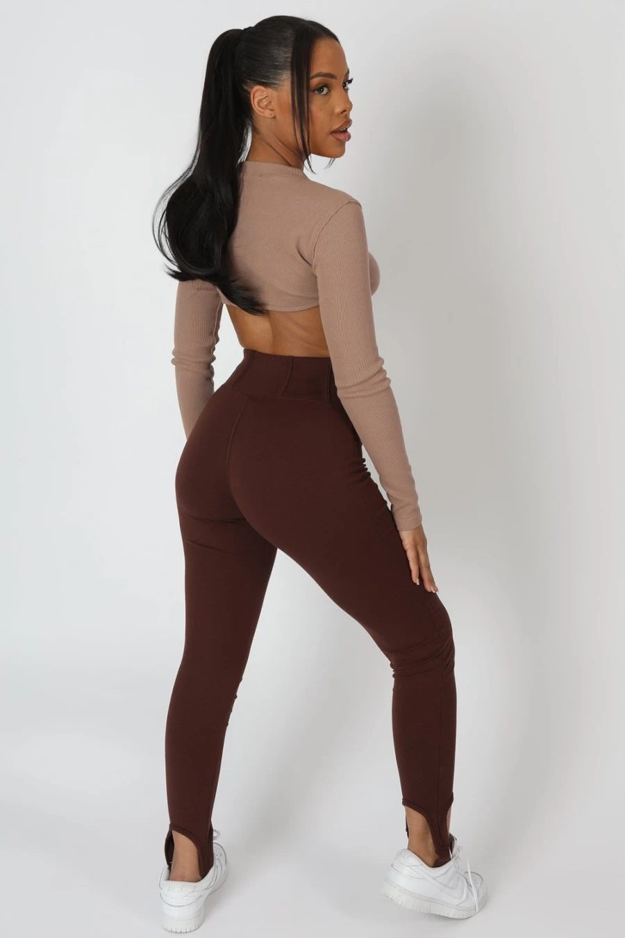 Public Desire Women's Brown Scoop Stirrup Corset Legging - Chocolate