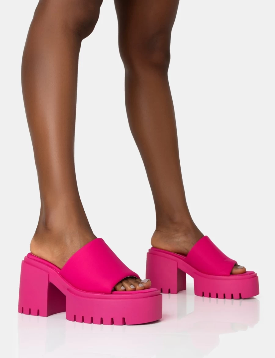 Public Desire Women's Pink Sabeena Chunky Heel Round Toe Mule Sandals