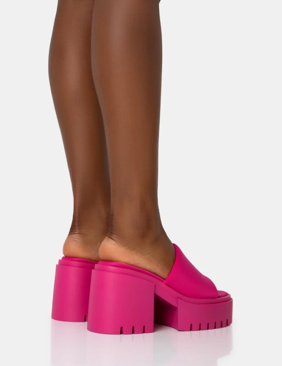 Public Desire Women's Pink Sabeena Chunky Heel Round Toe Mule Sandals