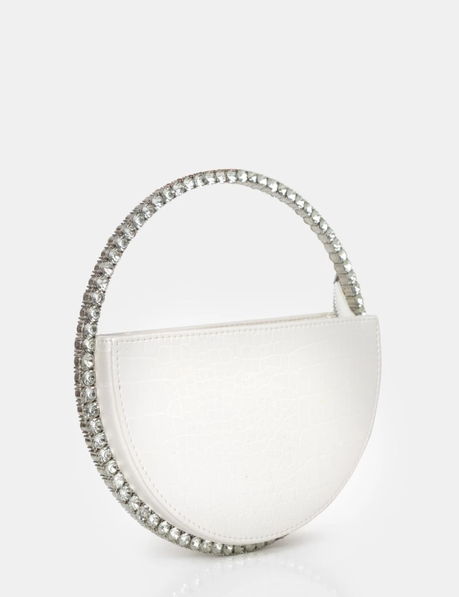 Public Desire Women's White Alessia Croc PU Circle Diamante Grab Bag