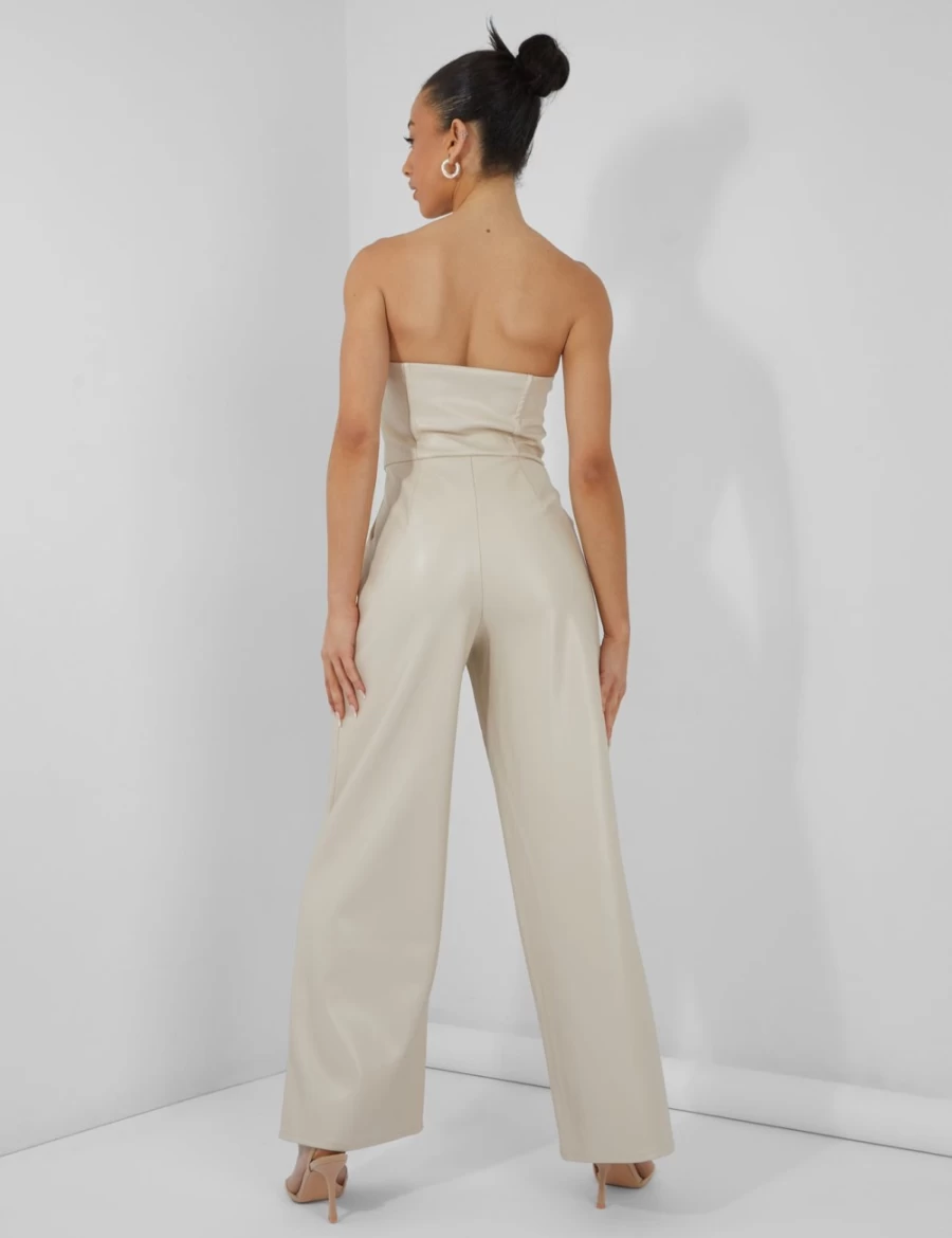 Public Desire Women's Stone Bandeau Tailored Wide Leg Jumpsuit - Elegant One Piece Romper