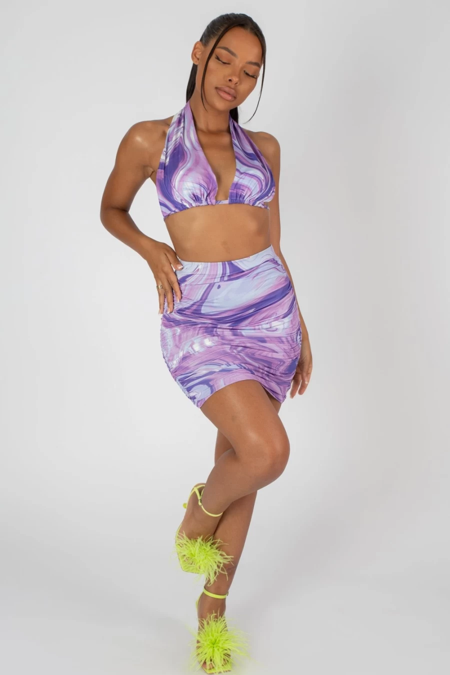 Public Desire Women's Purple Printed Slinky Halterneck Top