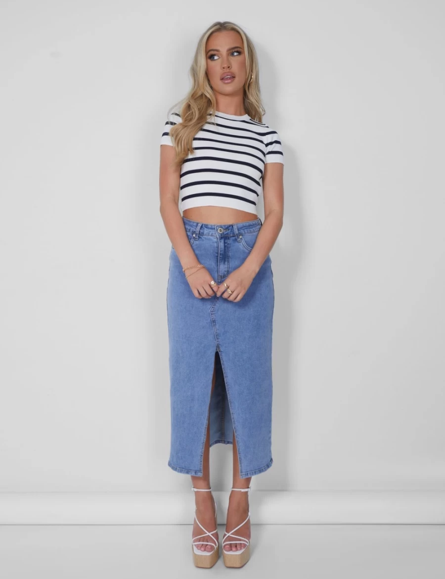 Public Desire Women's Ecru Stripe Knitted Baby Tee - Soft Cotton Casual Top