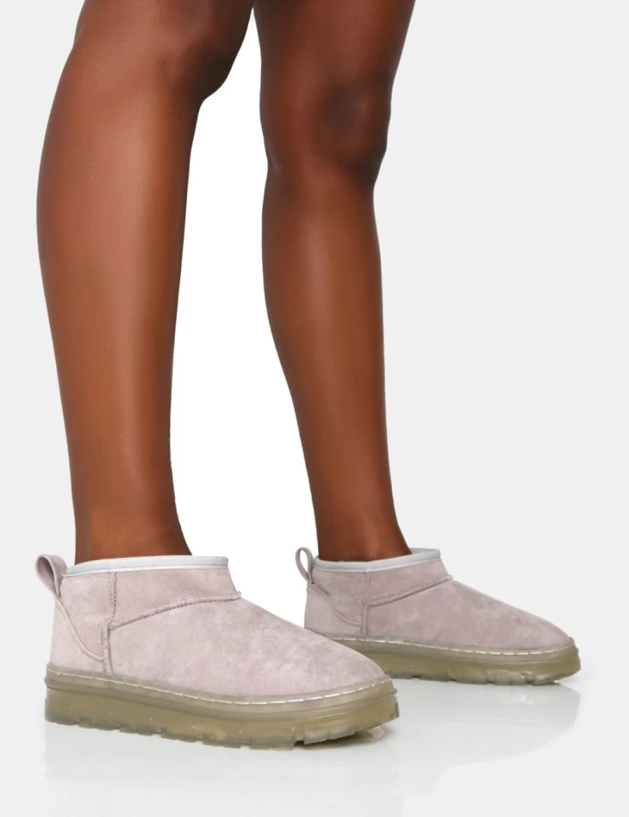 Public Desire Women's Grey Bambi Light Faux Suede Ultra Mini Ankle Boots