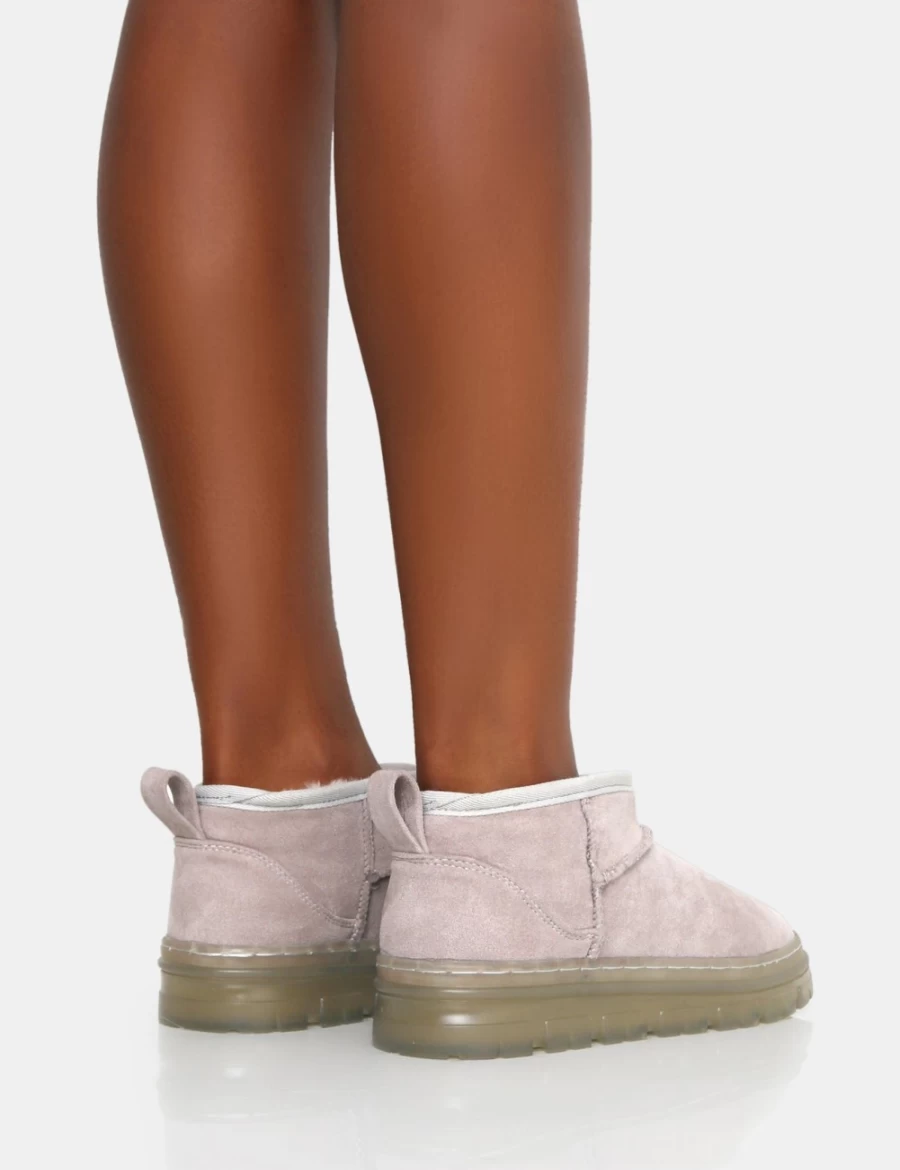 Public Desire Women's Grey Bambi Light Faux Suede Ultra Mini Ankle Boots