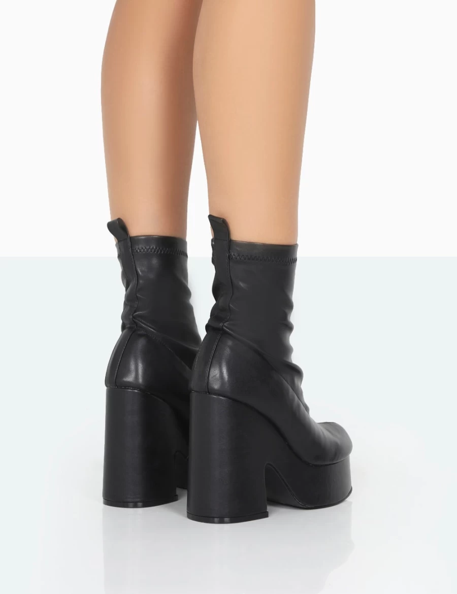 Public Desire Women's Trix Black Stretch PU Platform Ankle Boots