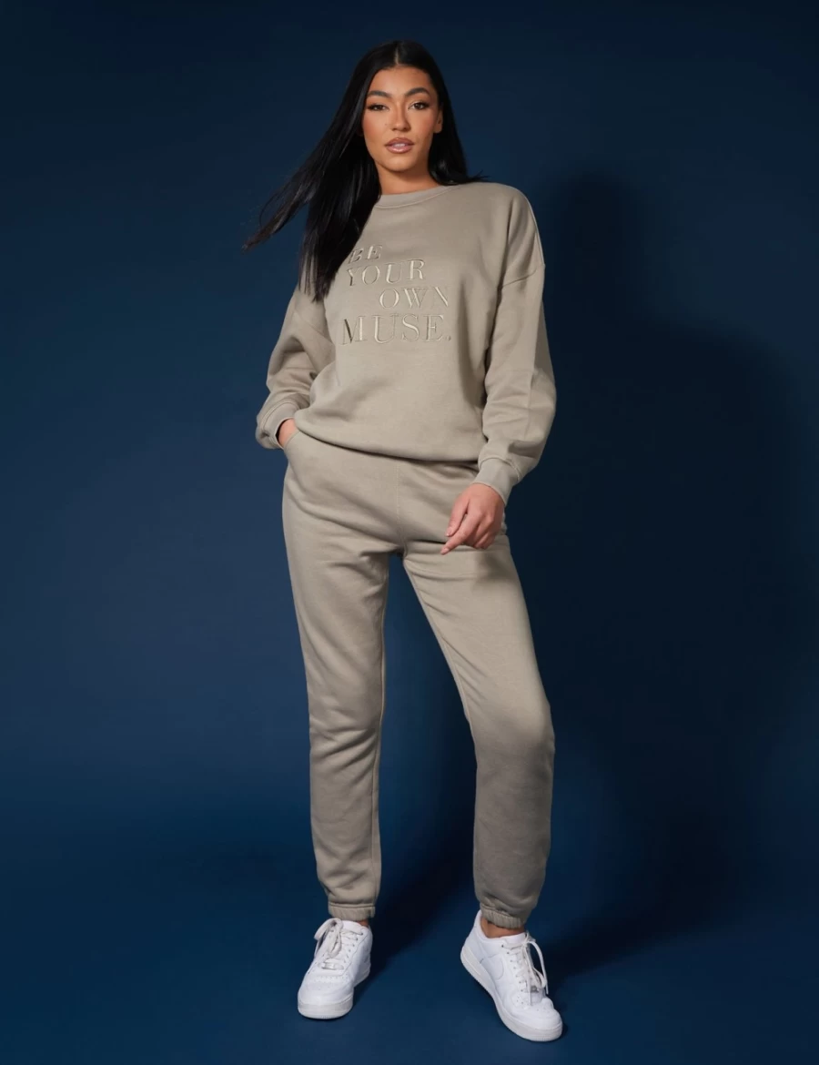 "Public Desire Women's Khaki Embroidered 'Be Your Own Muse' Sweatshirt"
