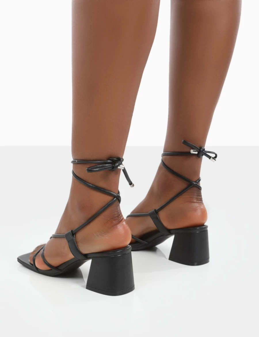 Public Desire Women's Black Aloha Wide Fit Block Heel Lace-Up Sandals