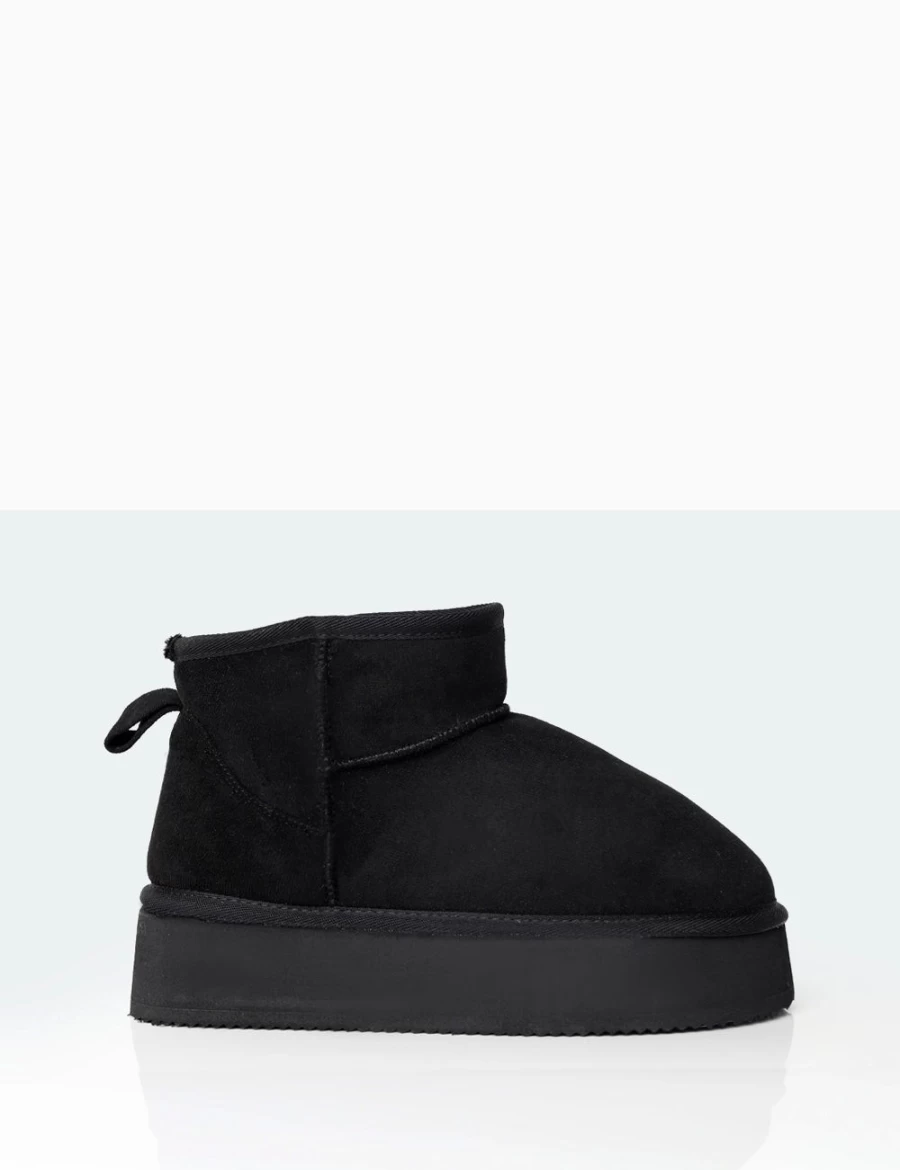 Public Desire Theo Black Faux Suede Women's Ultra Mini Ankle Boots with Platform Heel