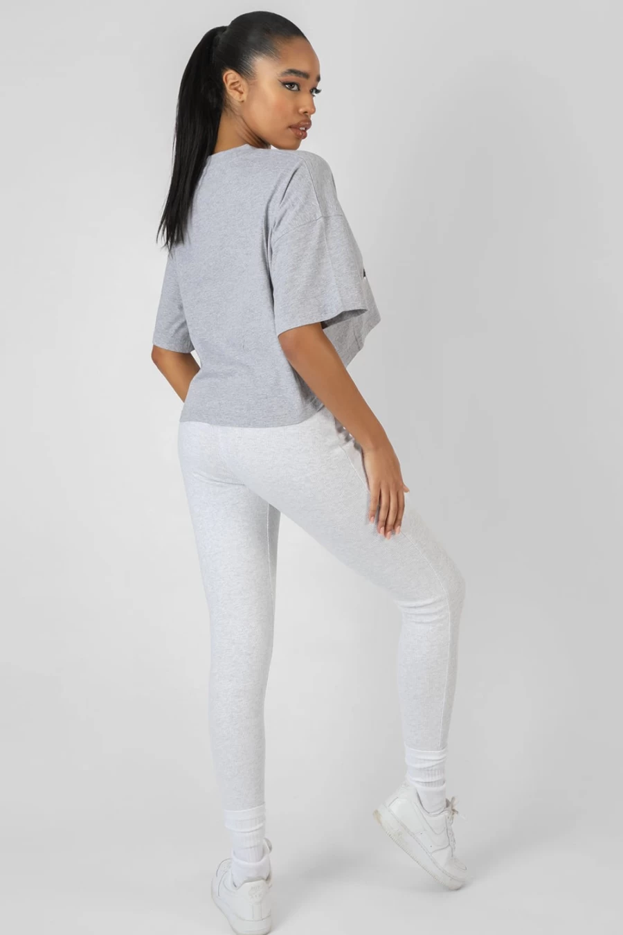 Public Desire Women's Grey Varsity Embroidered Cropped T-Shirt Marl