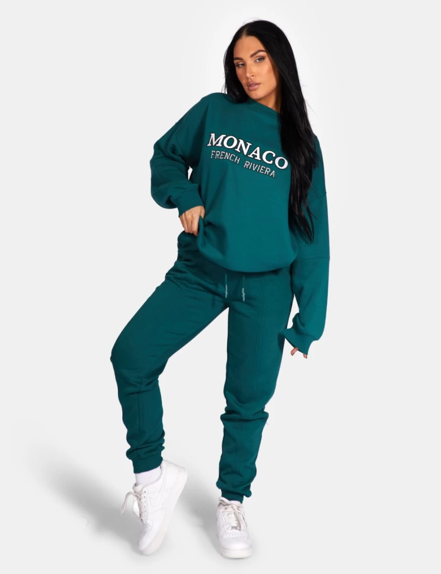 Public Desire Women's Forest Green Embroidered Monaco Sweatshirt