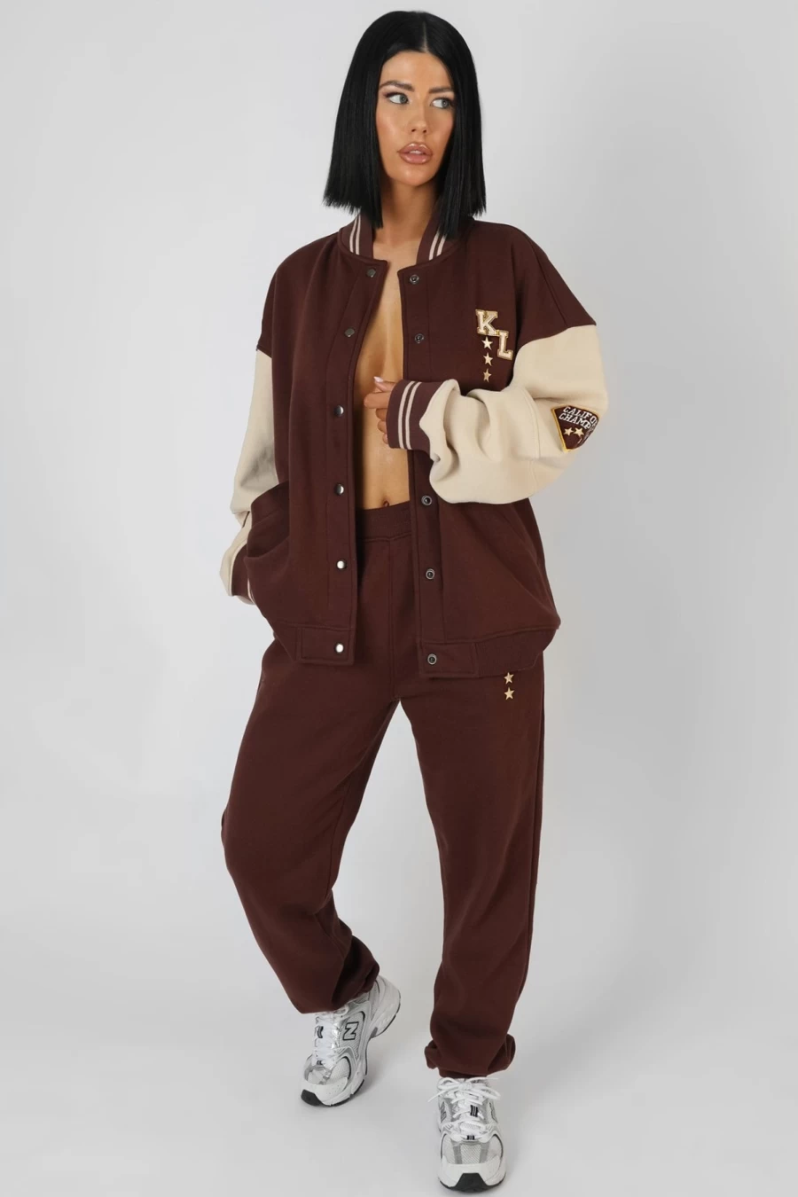 Public Desire Women's Kaiia Varsity 90's Jogger Pants in Chocolate