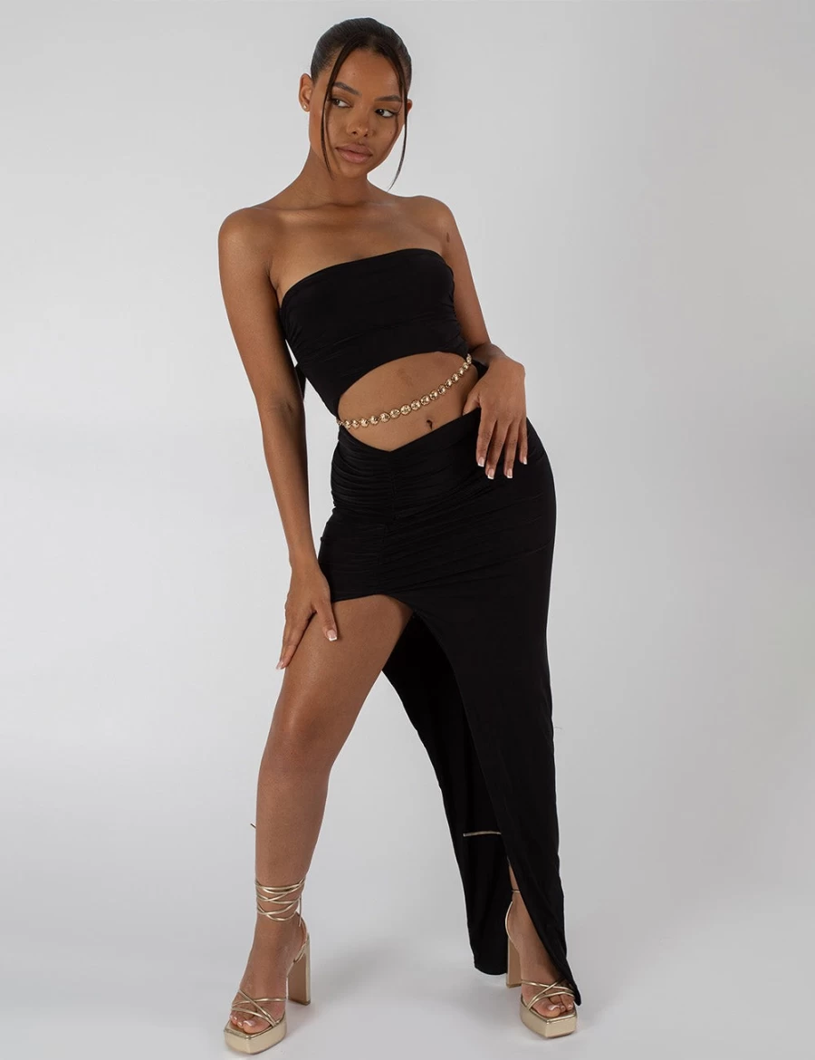 Public Desire Women's Black Split Side Slinky Bandeau Maxi Dress